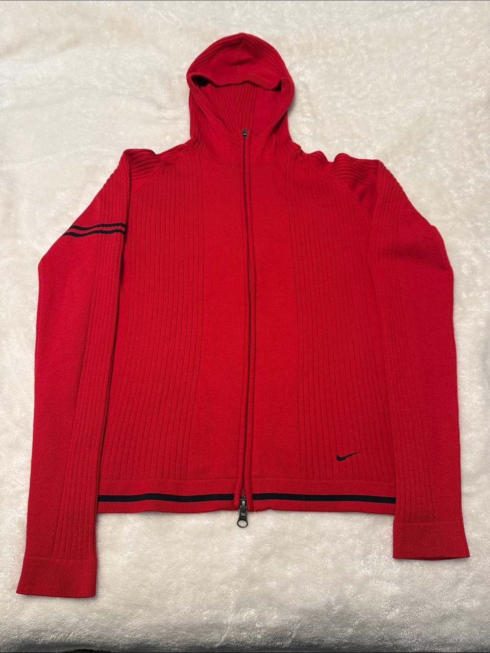 Nike Red Hooded Full-Zip Knit Jacket with Black Accents